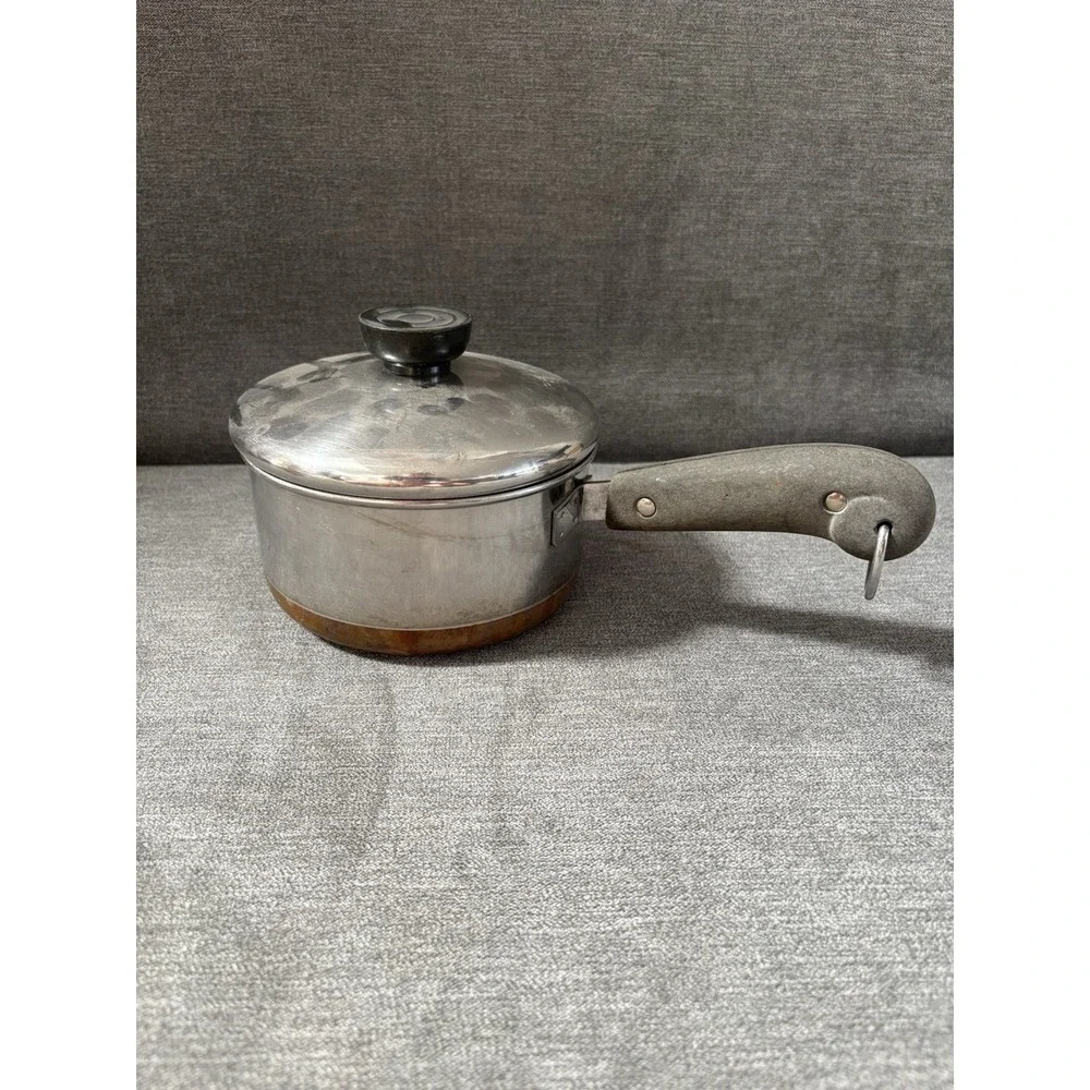 Revere Ware 1 Quart 4 Cups 1801 Copper Bottom Stainless Sauce Pan Pot W/ Lid